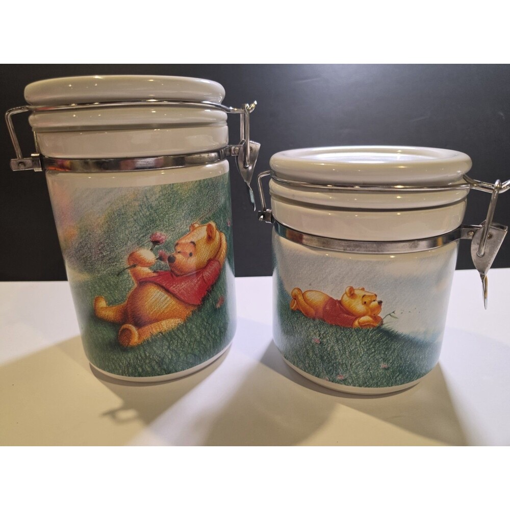 Disney Simply Pooh Winnie the Pooh Bear 6" & 8" Ceramic Canister Cookie Jars